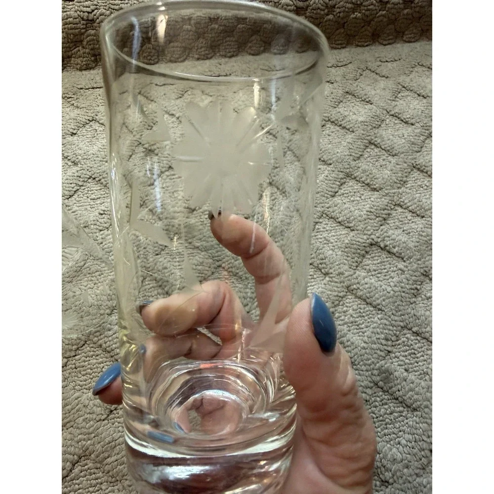 Vintage Mid-Century Etched Floral Highball Glasses, Set of 2